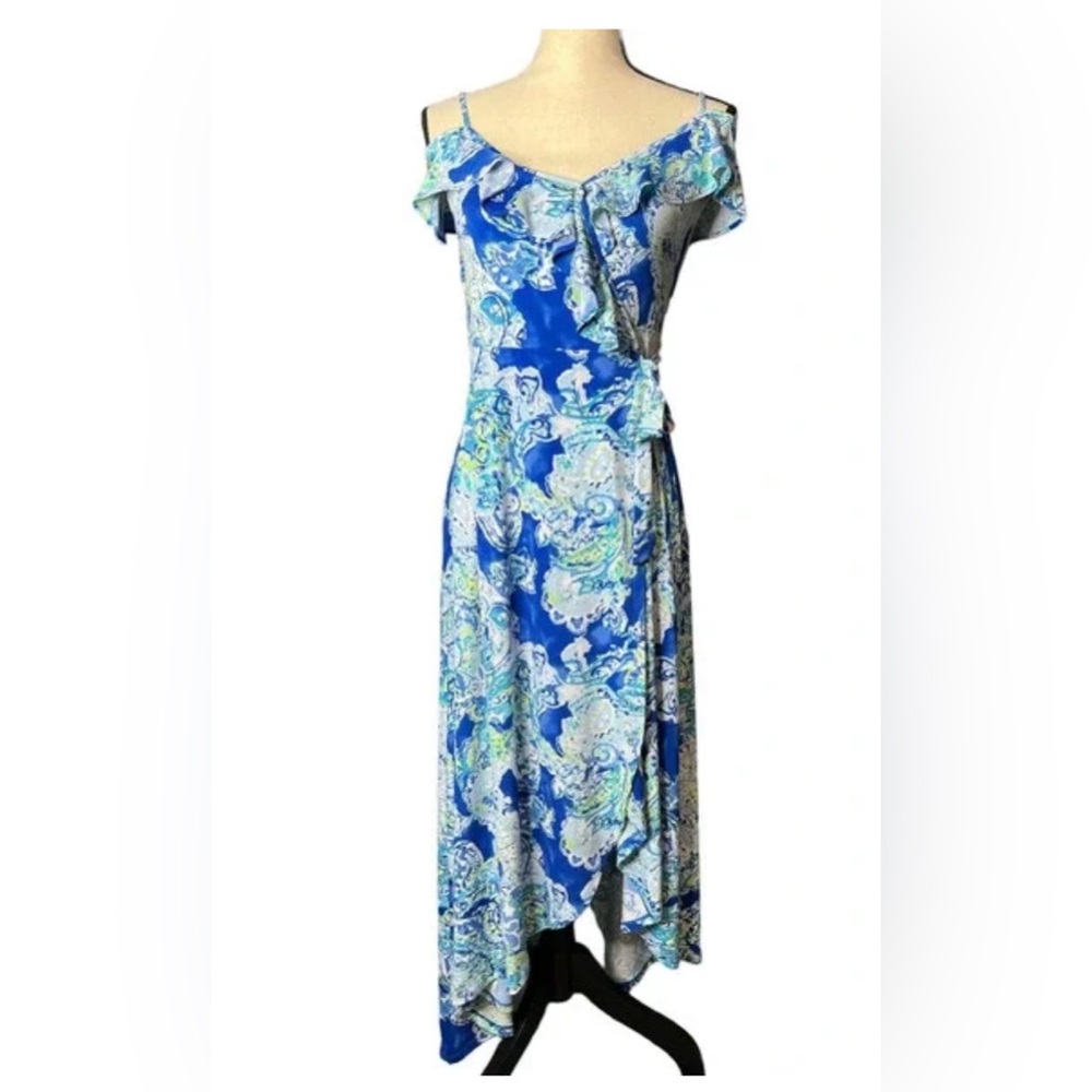 The Limited wrap dress blue/green high low M